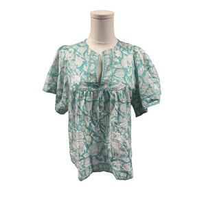 Marea Floral Block Print Puff Sleeve Cotton Top